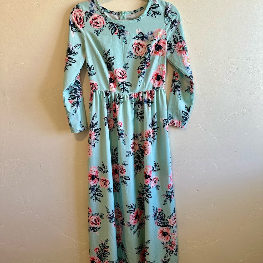 Floral Mint Long Sleeve Maxi Dress